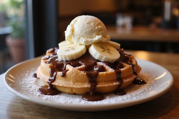Sweet Bananutella waffle with ice cream