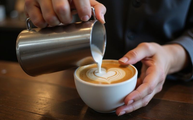 Latte art being poured